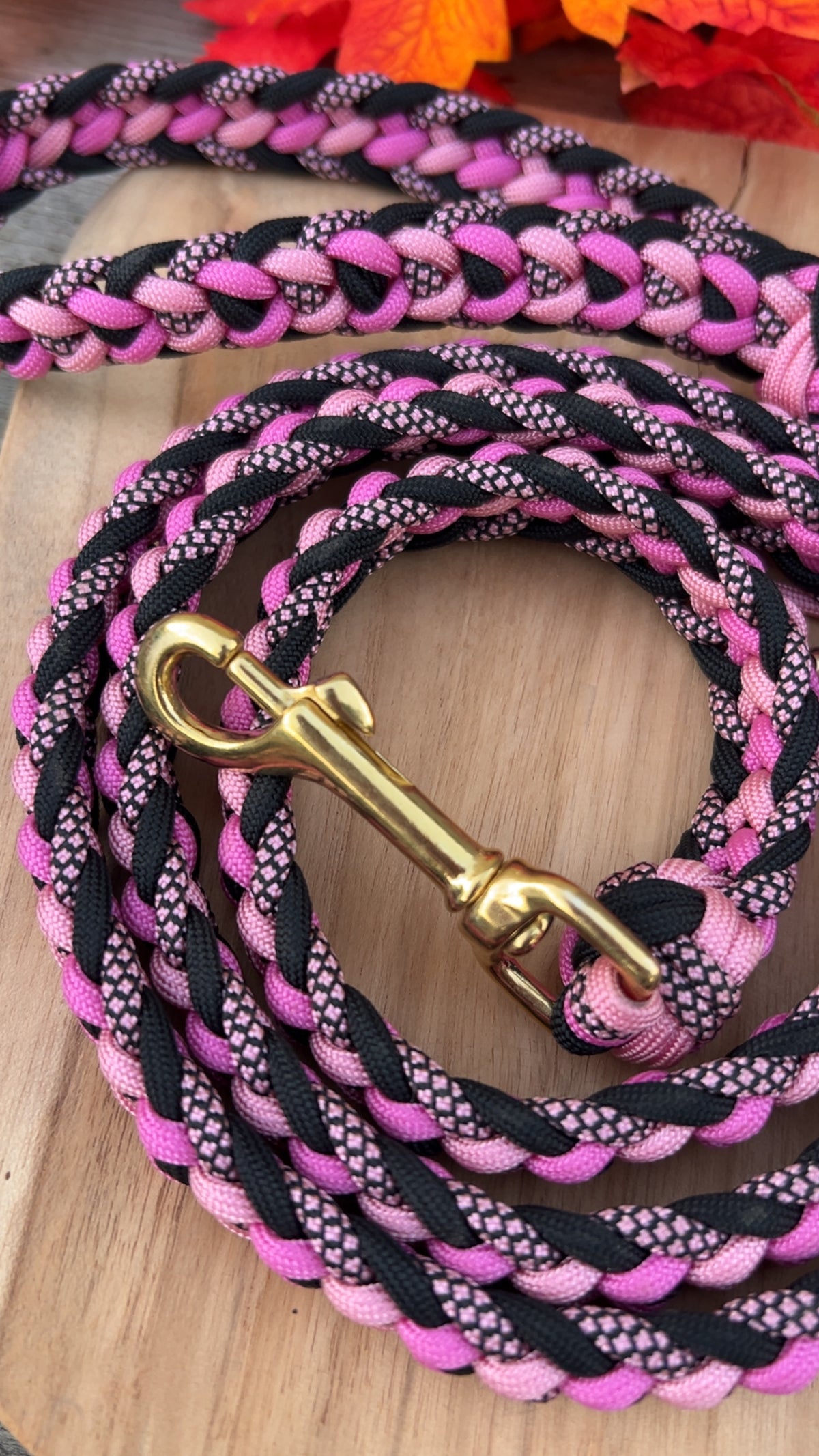 Laisse tressée en paracorde - ROSE DIAMOND