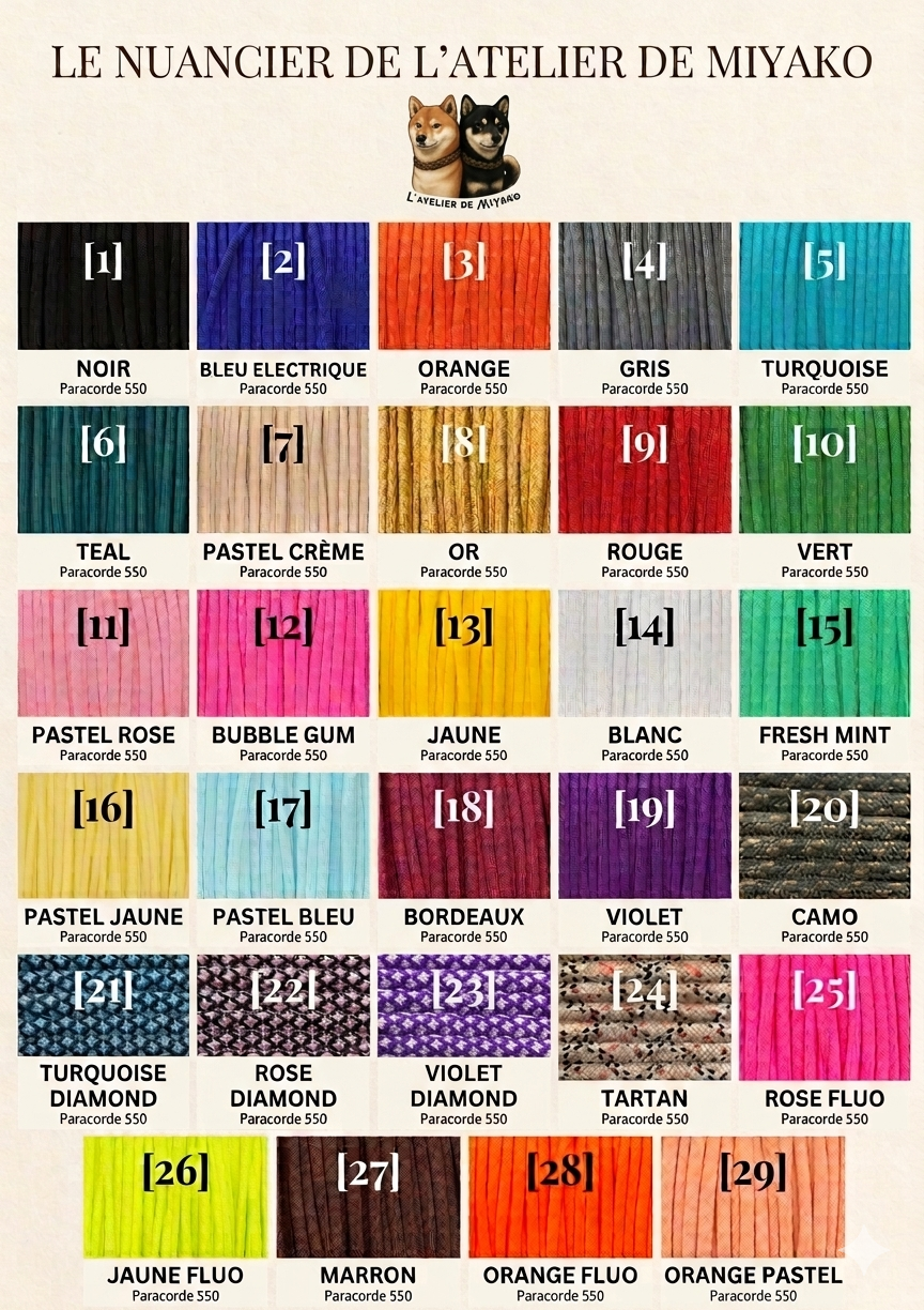 Nuancier couleurs paracorde 550 - L'atelier de Miyako