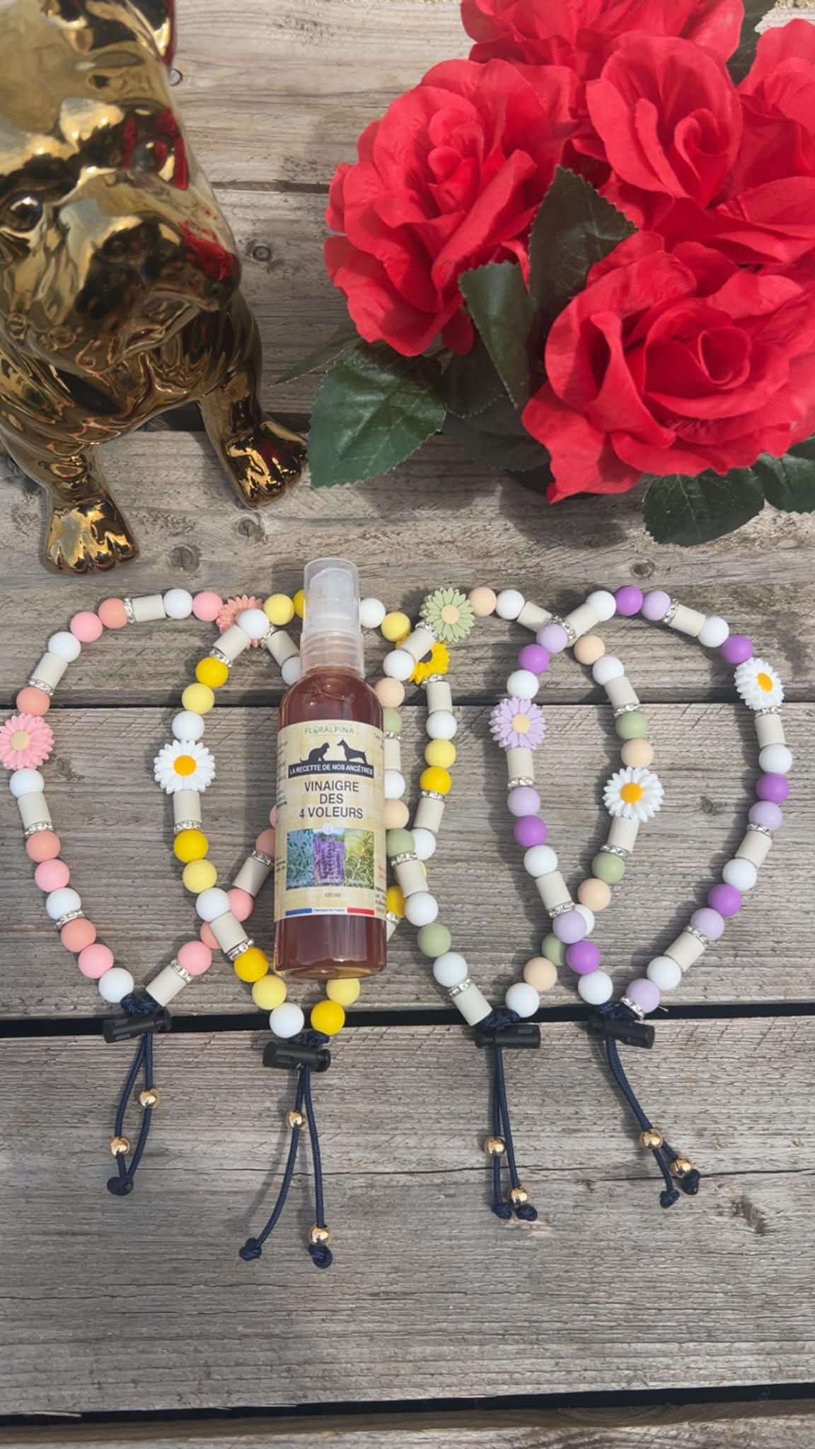 Colliers anti-tiques naturels en perles de céramique EM et spray vinaigre des 4 voleurs pour chien - L'Atelier de Miyako