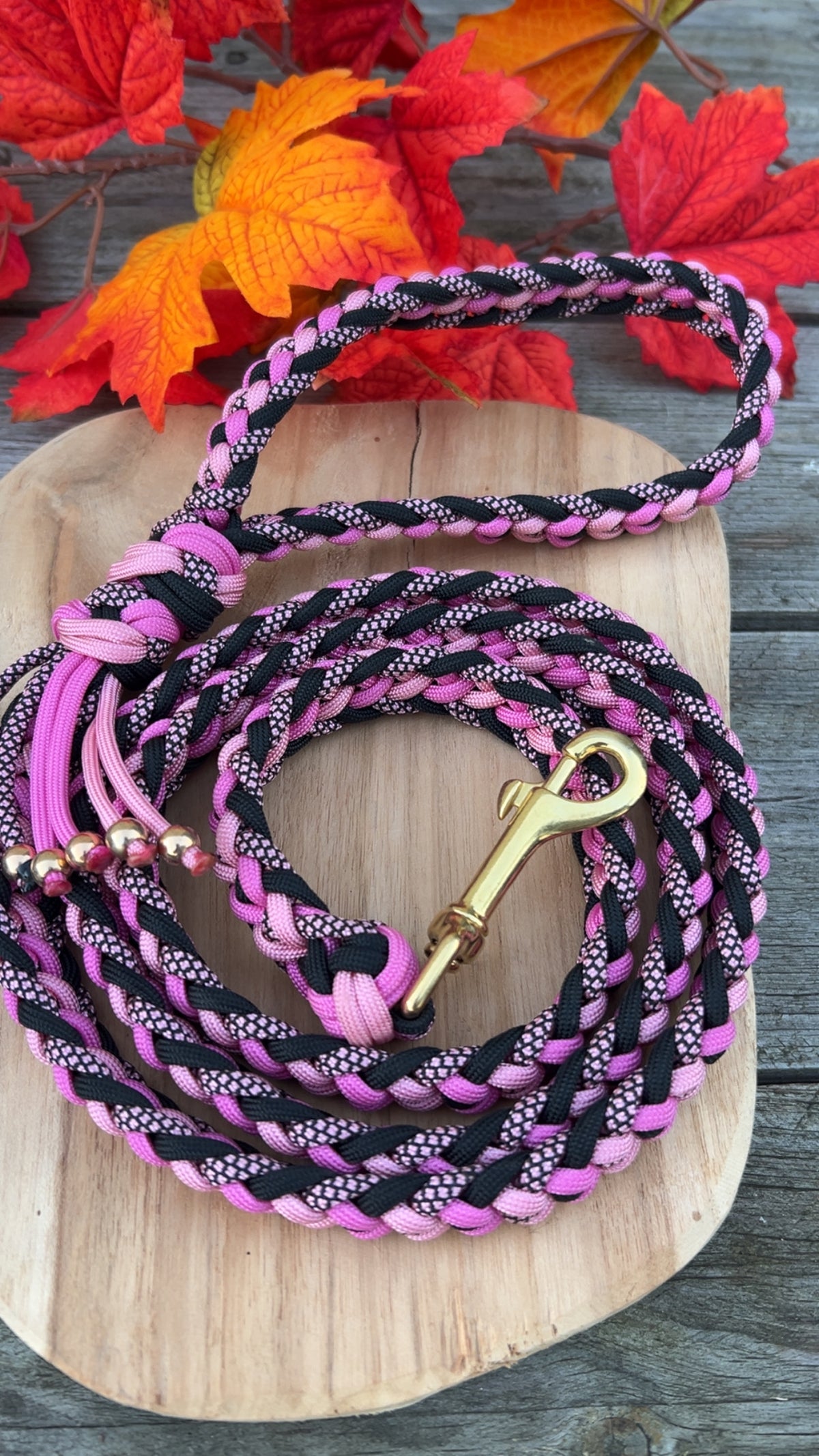 Laisse tressée en paracorde - ROSE DIAMOND