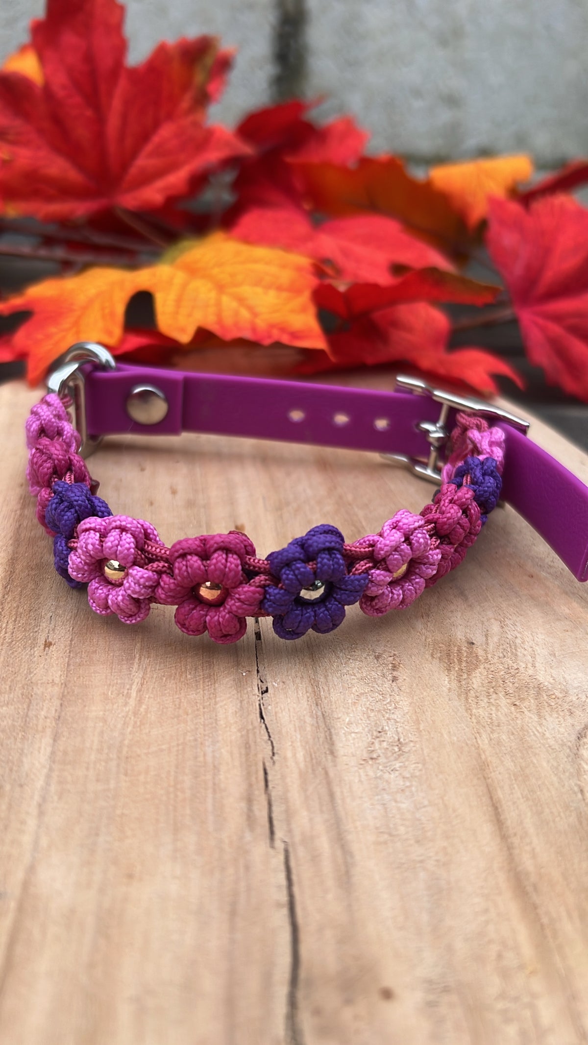 Collier Tressé Chien - Mini Floral Pink