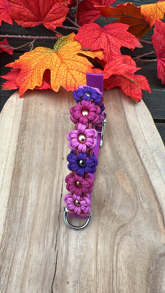 Collier Tressé Chien - Mini Floral Pink