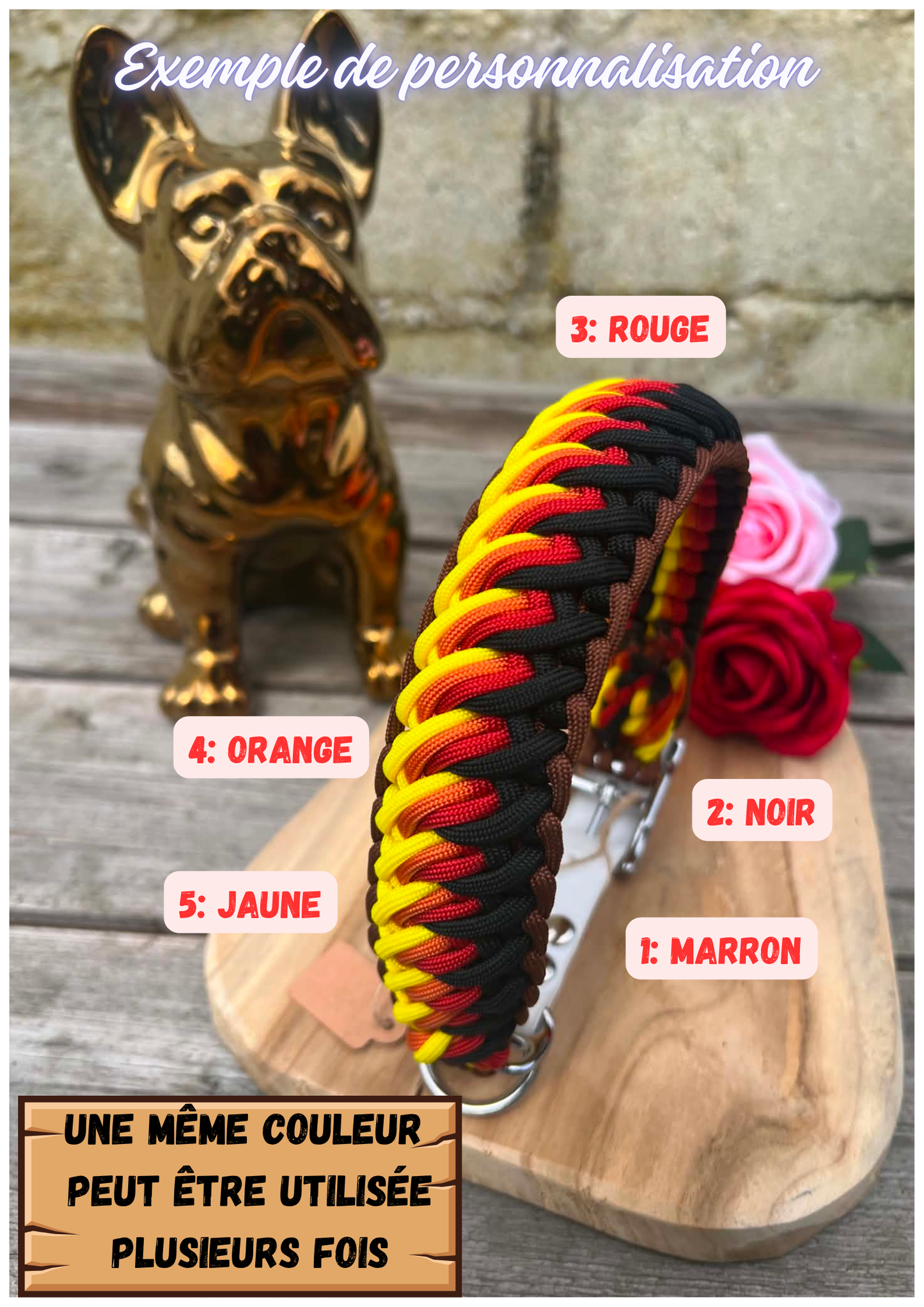 Collier chien en paracorde personnalisé Wave – solide et fait main