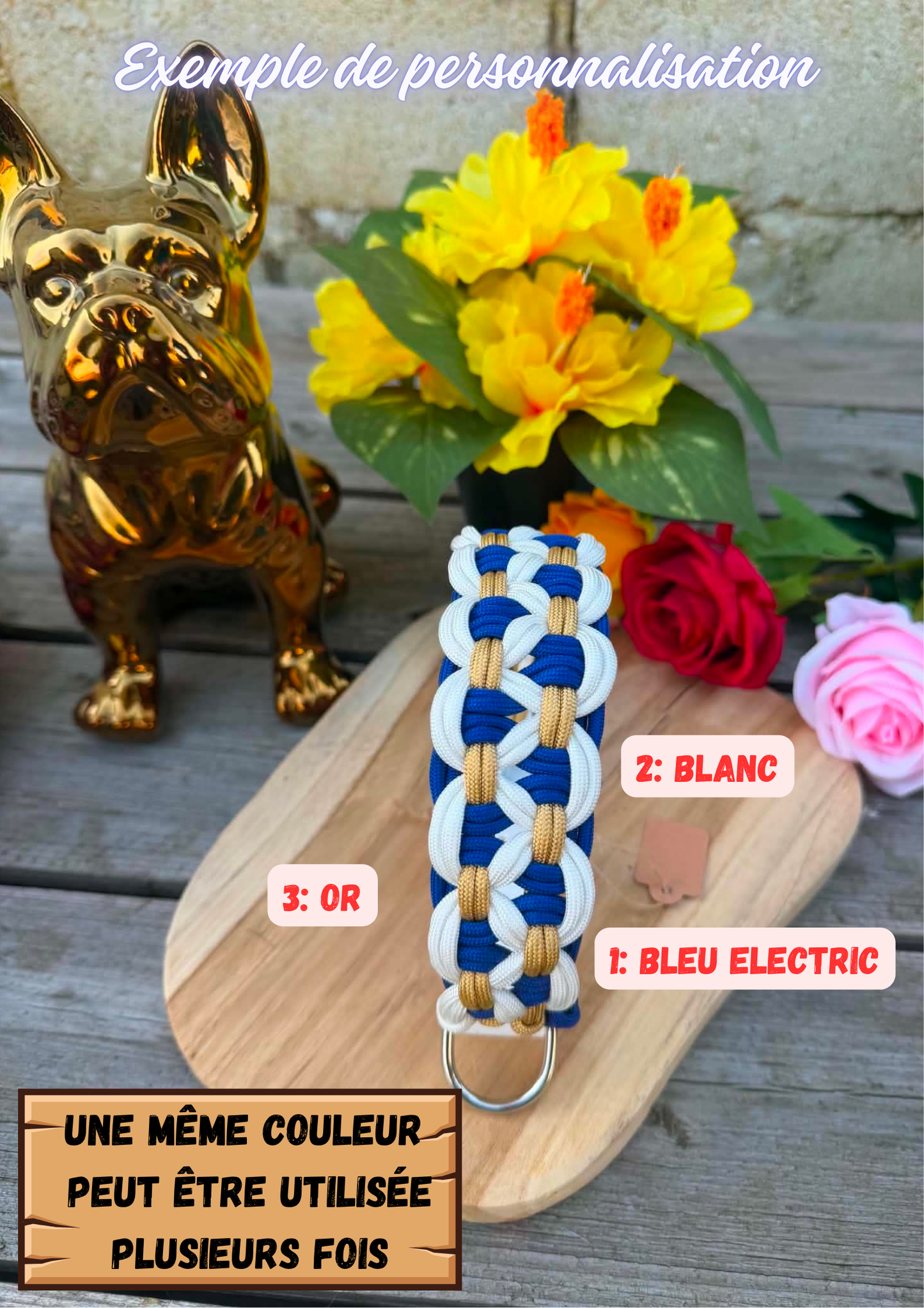 Collier chien en paracorde personnalisé REY - Solide et fait main