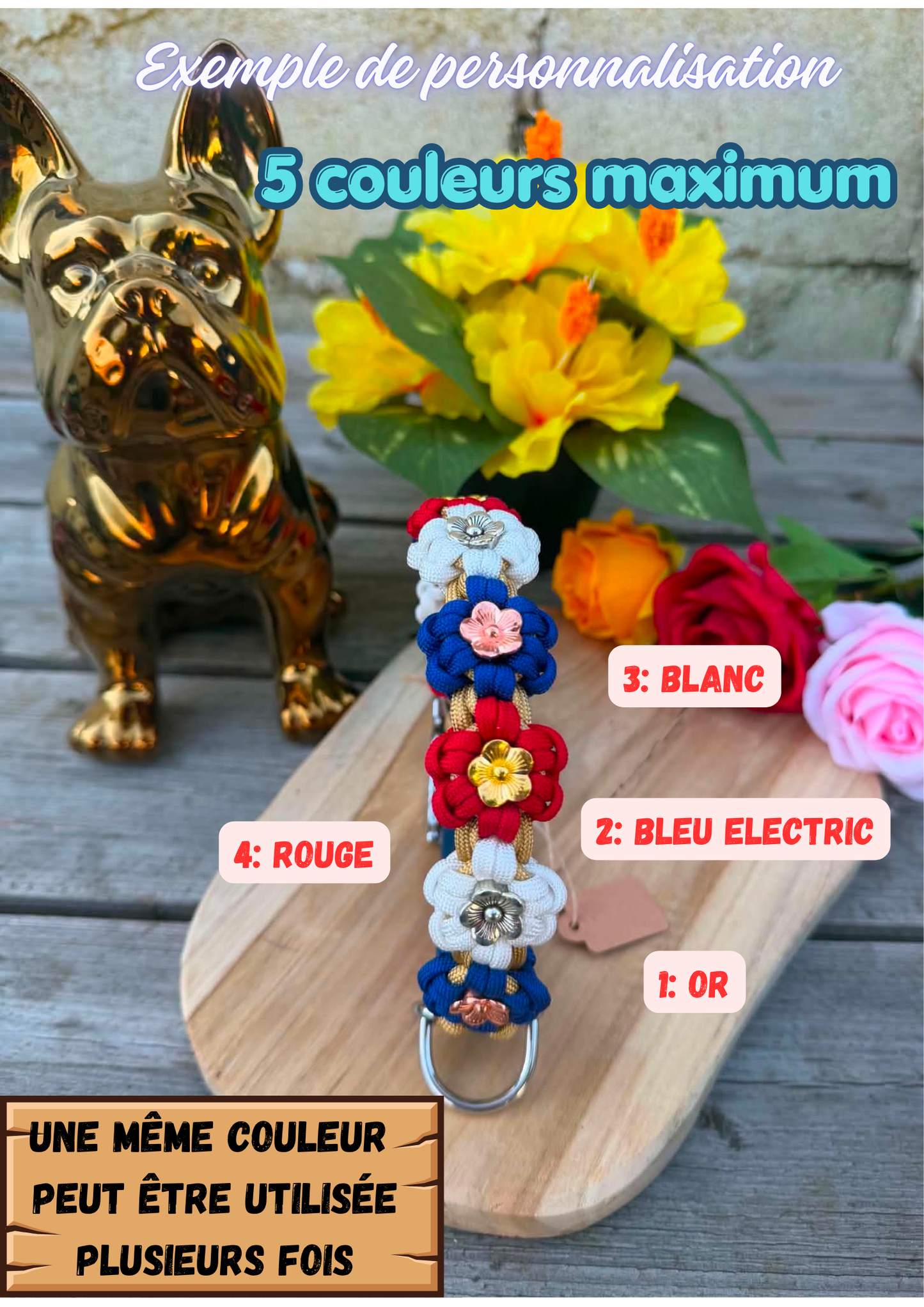 Collier pour chien personnalisé en paracorde Floral – élégant et unique