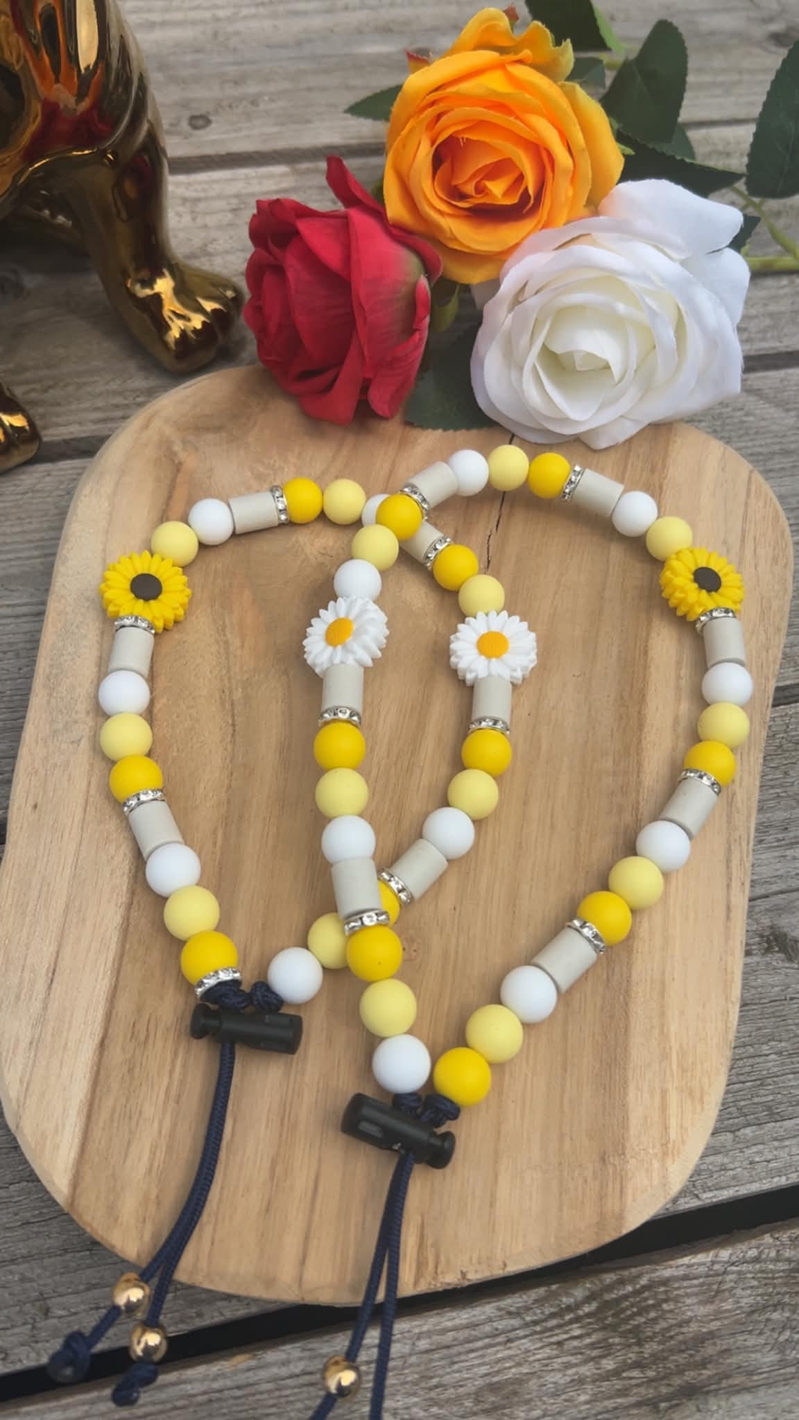 Collier anti-tique naturel pour chien en céramique EM jaune tournesol et blanc