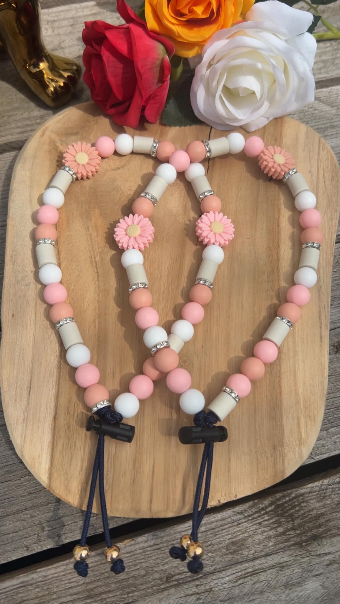 Collier anti-tique naturel en céramique EM rose poudré pour chien