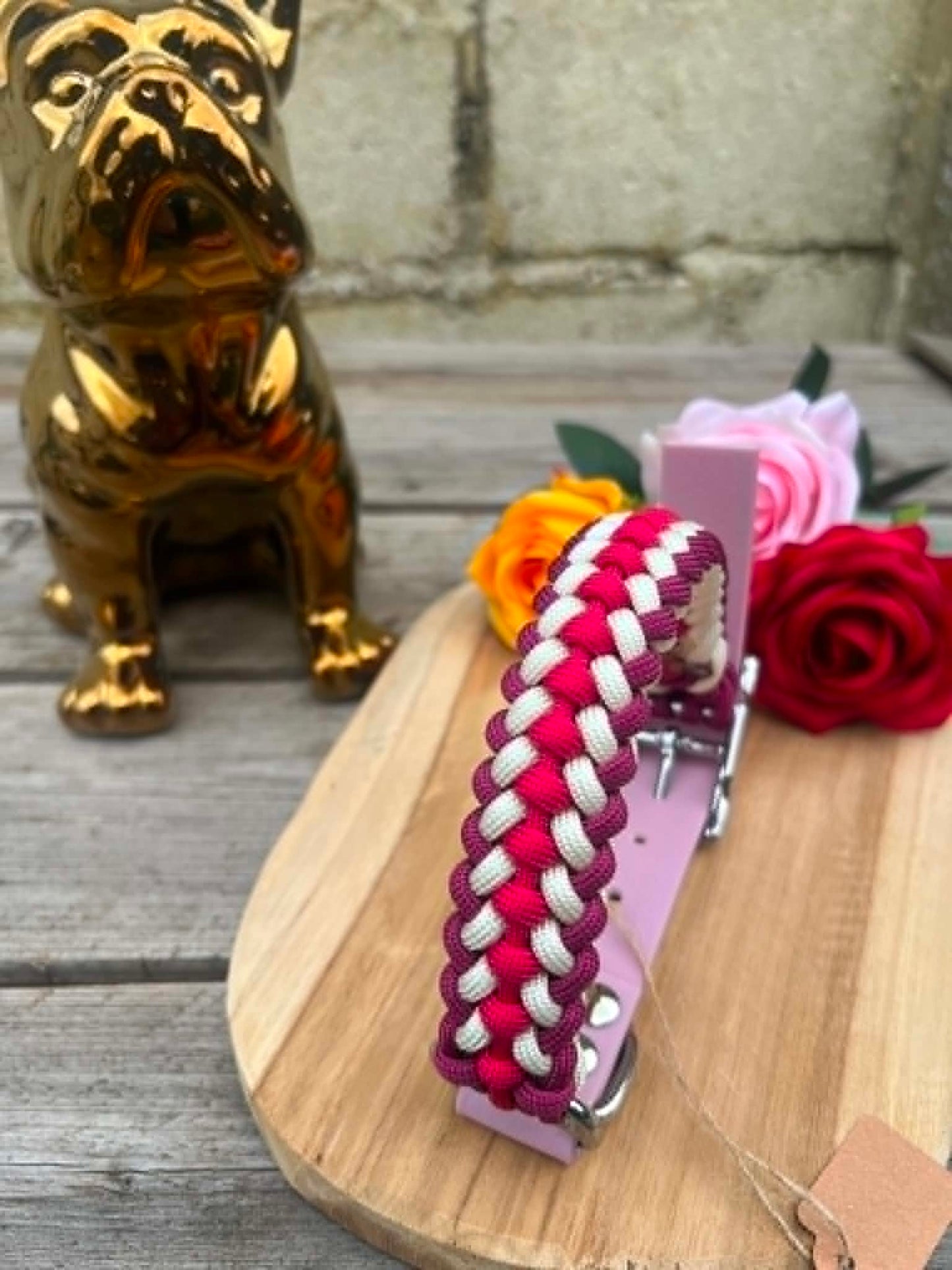 Collier artisanal en paracorde modèle SLIM coloris violet et rose pour chien