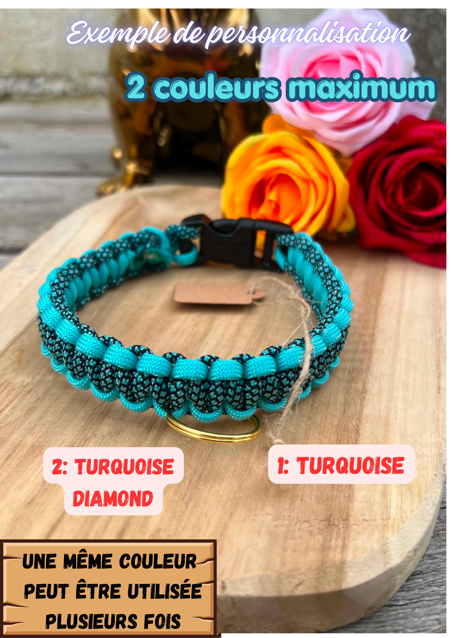 Collier sur mesure en paracorde pour chiot et petit chien modèle COBRA à personnaliser - L'Atelier de Miyako